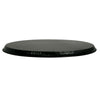 Side view of black round burner cover on plain background