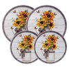 Burner covers featuring cheerful sunflowers on white shiplap background
