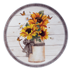 Burner covers featuring cheerful sunflowers on white shiplap background