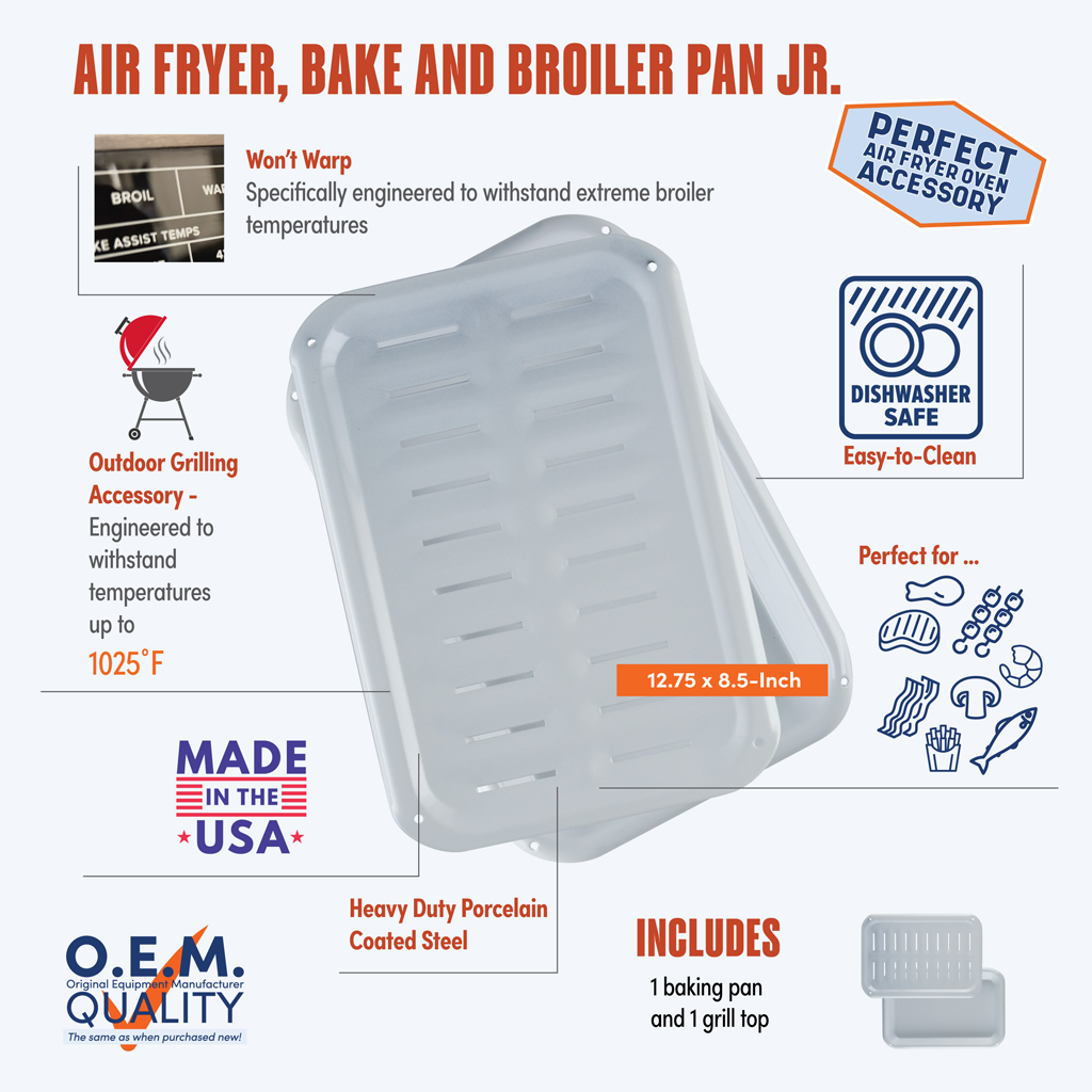 BP106XW 2-Piece White Porcelain Air Fry Bake and Broil Pan Junior Range Kleen
