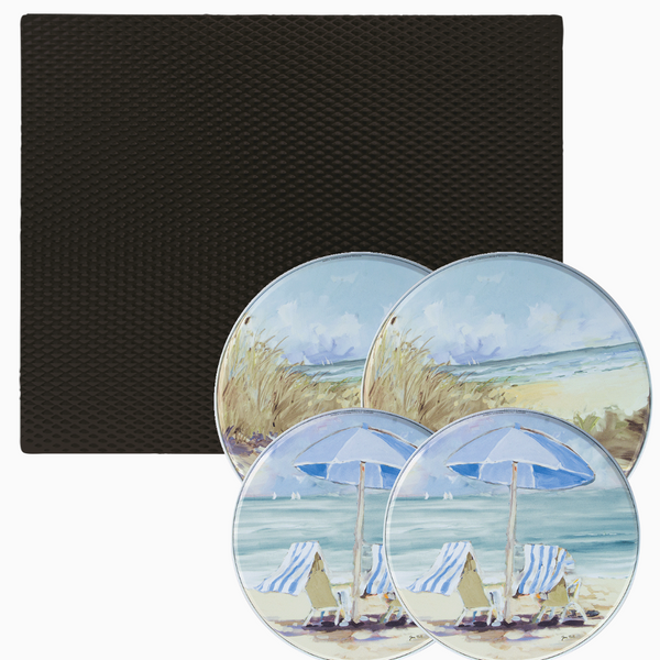 SM1720BL5138 5 Piece Set: 17 x 20-Inch Black Matte Counter Mat and 4-Pack Seaside Retreat Burner Covers