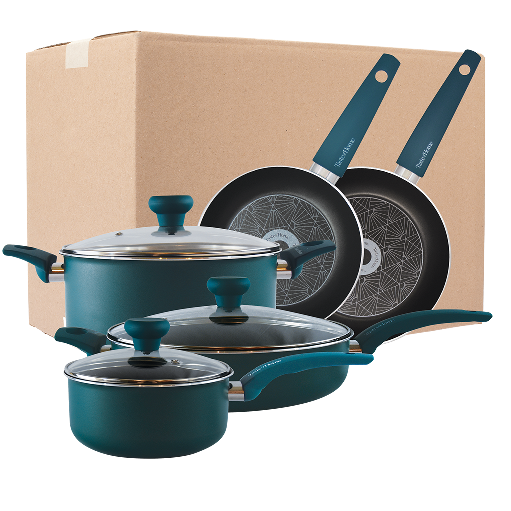 TC198AR 8 Piece NonStick Aluminum Cookware Set by Taste of Home - BROWN BOX