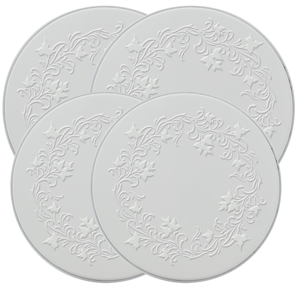5057 Ivy Embossed White 4 Pack Round Burner Cover Set Licensed Designs by Joanne Fink-Zenspirations