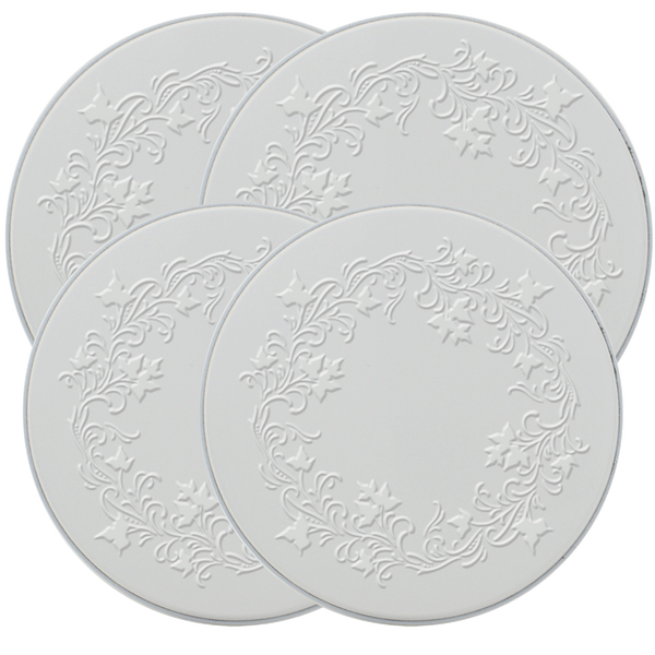 5057 Ivy Embossed White 4 Pack Licensed Round Burner Cover Set by Joanne Fink