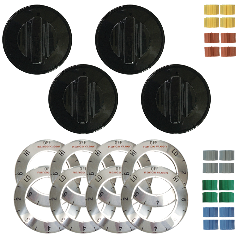 8114 Universal 4 Pack Black Replacement Knob Kit Electric Stove