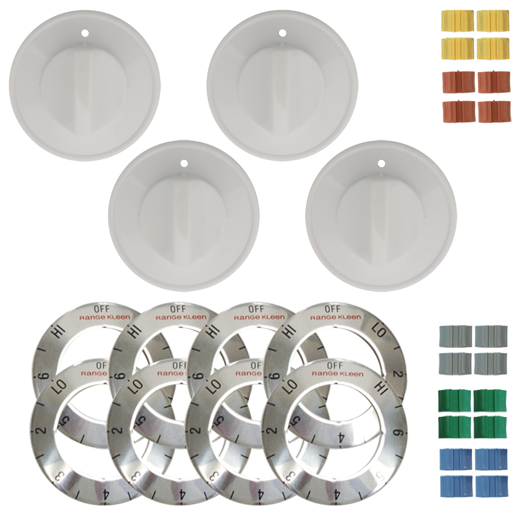 8134 Universal 4 Pack White Replacement Knob Kit Electric Stove