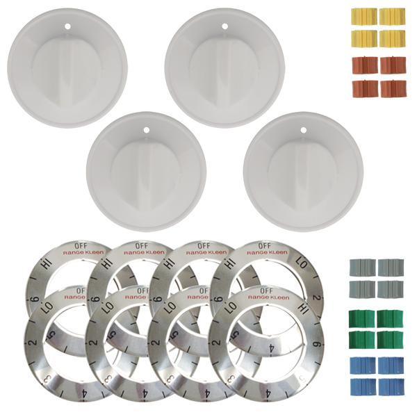 8134 Universal 4 Pack White Replacement Knob Kit Electric Stove