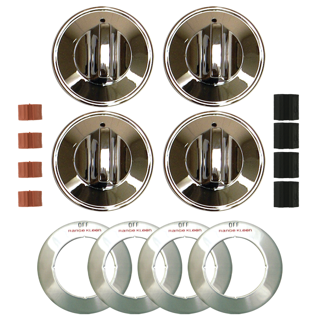 8224 Universal 4 Pack Chrome Replacement Knob Kit Gas Stove