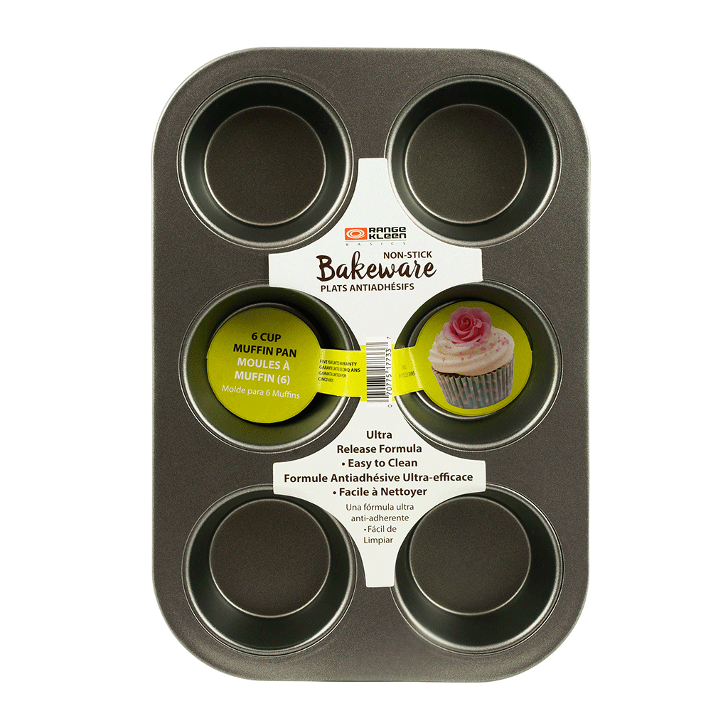 BakeIns Non-Stick Muffin Pan / Cupcake Pan, 6 Cup - Ecolution