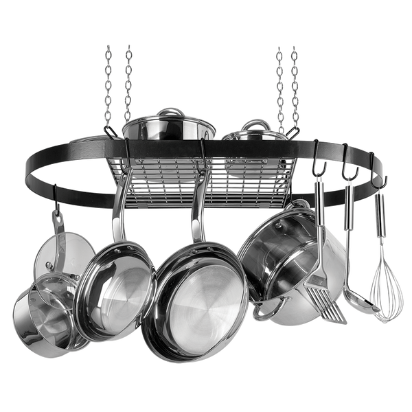 CW6000R Black Enameled Steel Oval Hanging Pot Rack Range Kleen