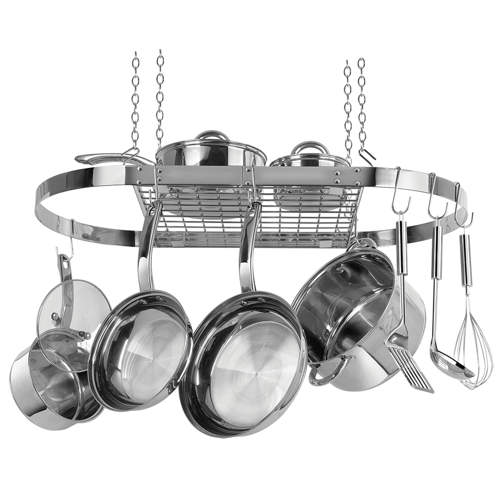 Range Kleen Hanging Oval Pot Pan Kitchen Ceiling Rack Organizer, Stainless Steel