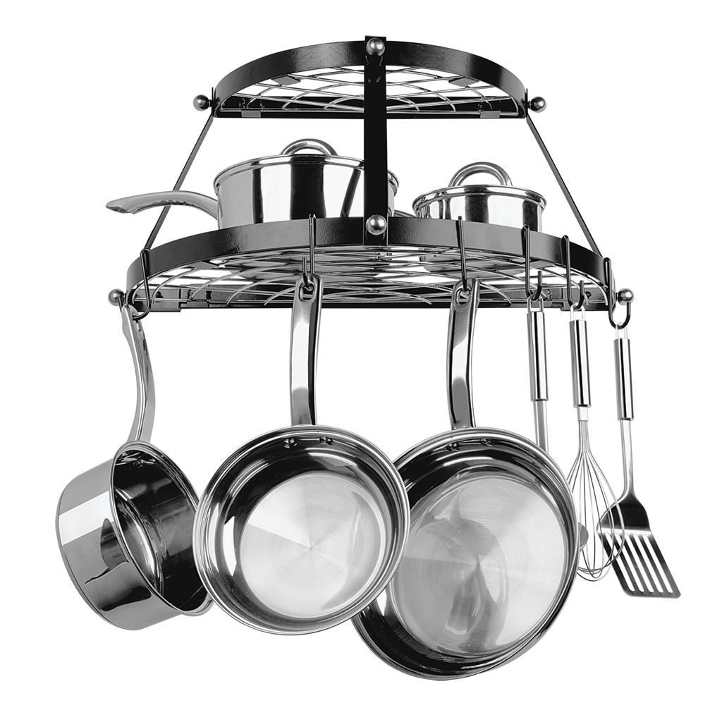 CW6002 Black Enameled Double Shelf Wall Mounted Pot Rack Range Kleen