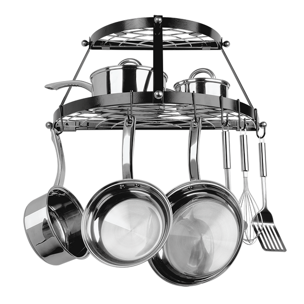 CW6002 Black Enameled Double Shelf Wall Mounted Pot Rack Range Kleen