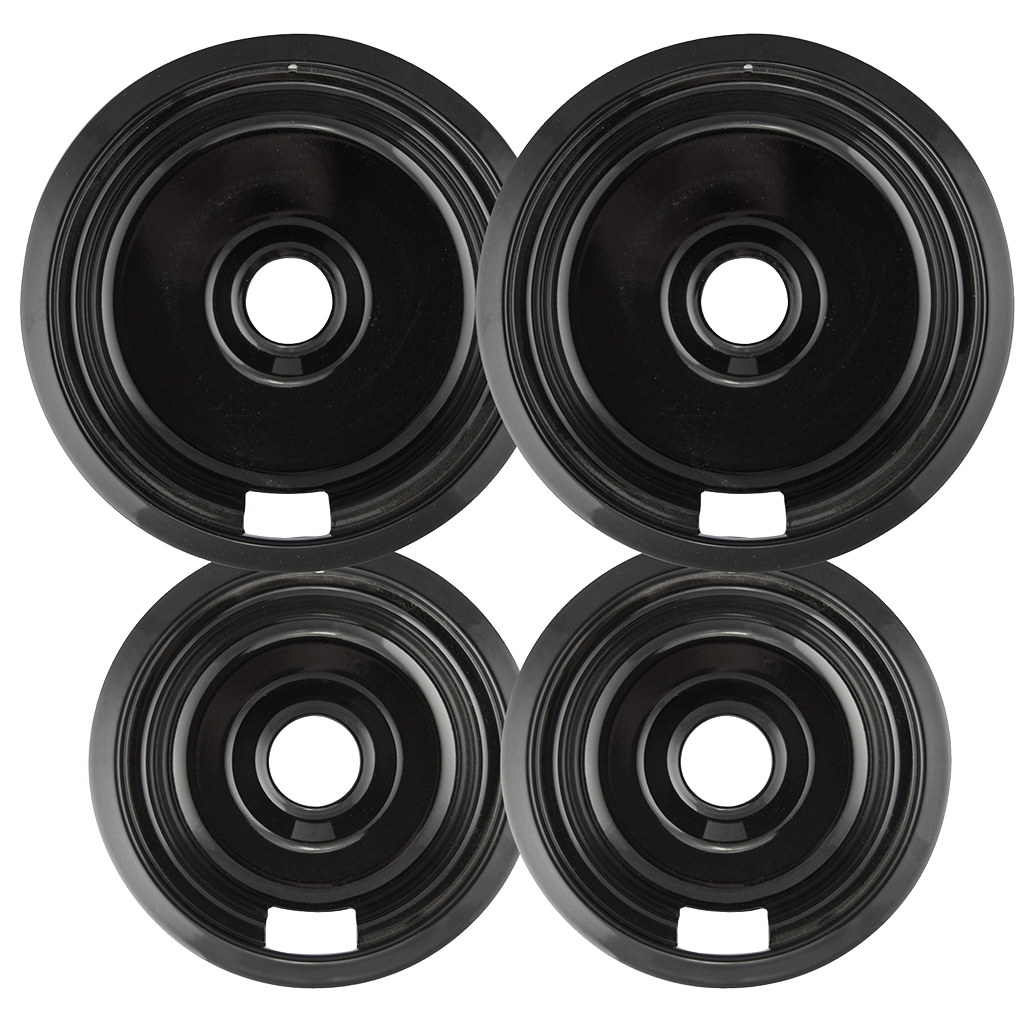 P109104XH Style F 4 Pack Heavy Duty Black Porcelain Drip Pans Range Kleen