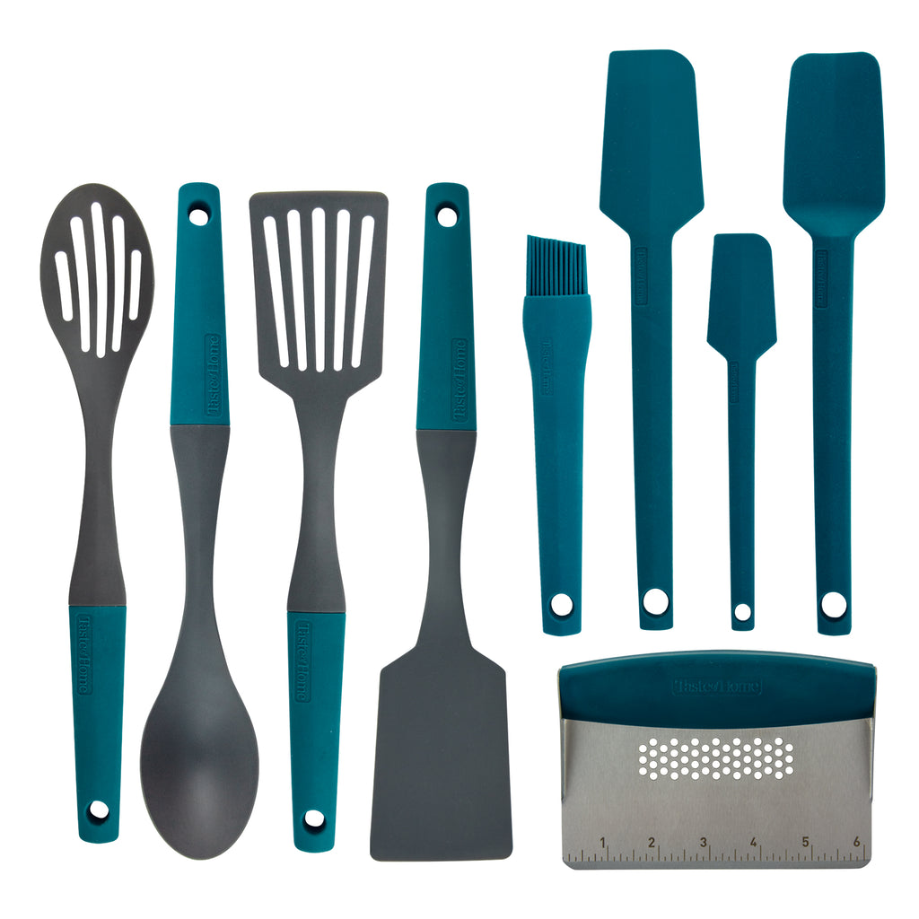 TD1006 9 Piece Kitchen Utensil Set in Sea Green and Charcoal Gray by Taste of Home
