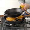 using cast iron skillet to press sandwiches