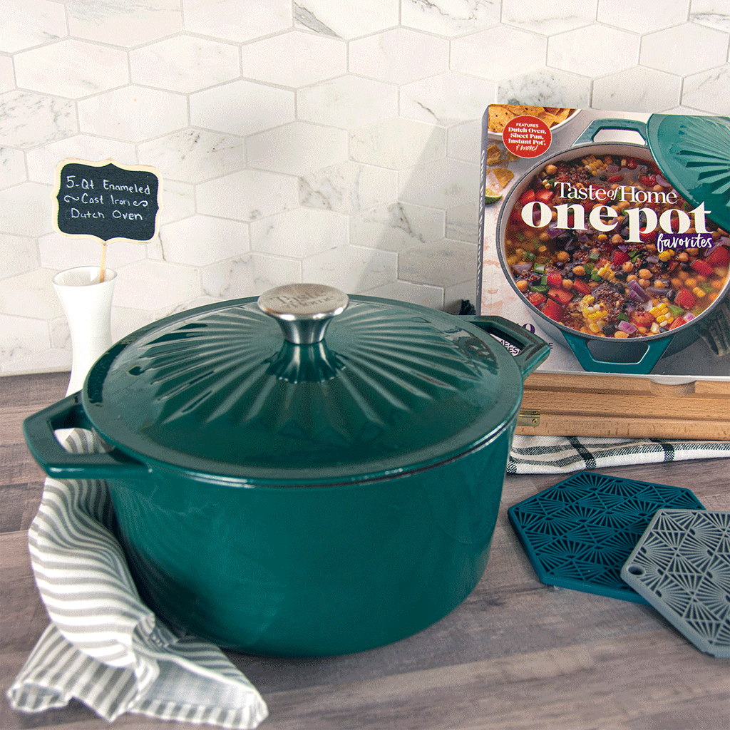 Enameled Cast Iron Dutch Oven with Self Basting Lid; Enamel Coated Cookware  Pot 5QT