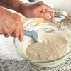 Taste of Home Spatula in Ash Gray, mixing batter in bowl 
