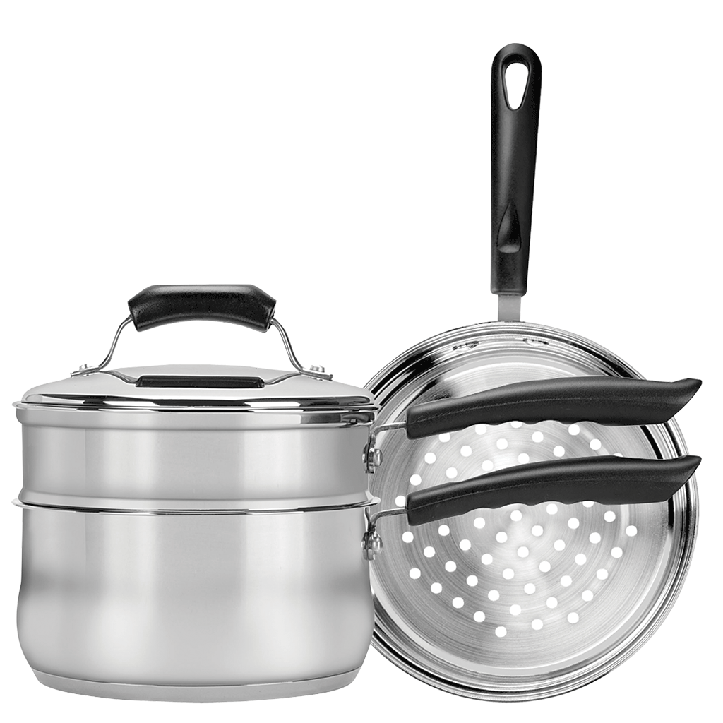 CW2011R Basics 3 Quart Covered Sauce Pan with Double Boiler & Steamer Insert by Range Kleen